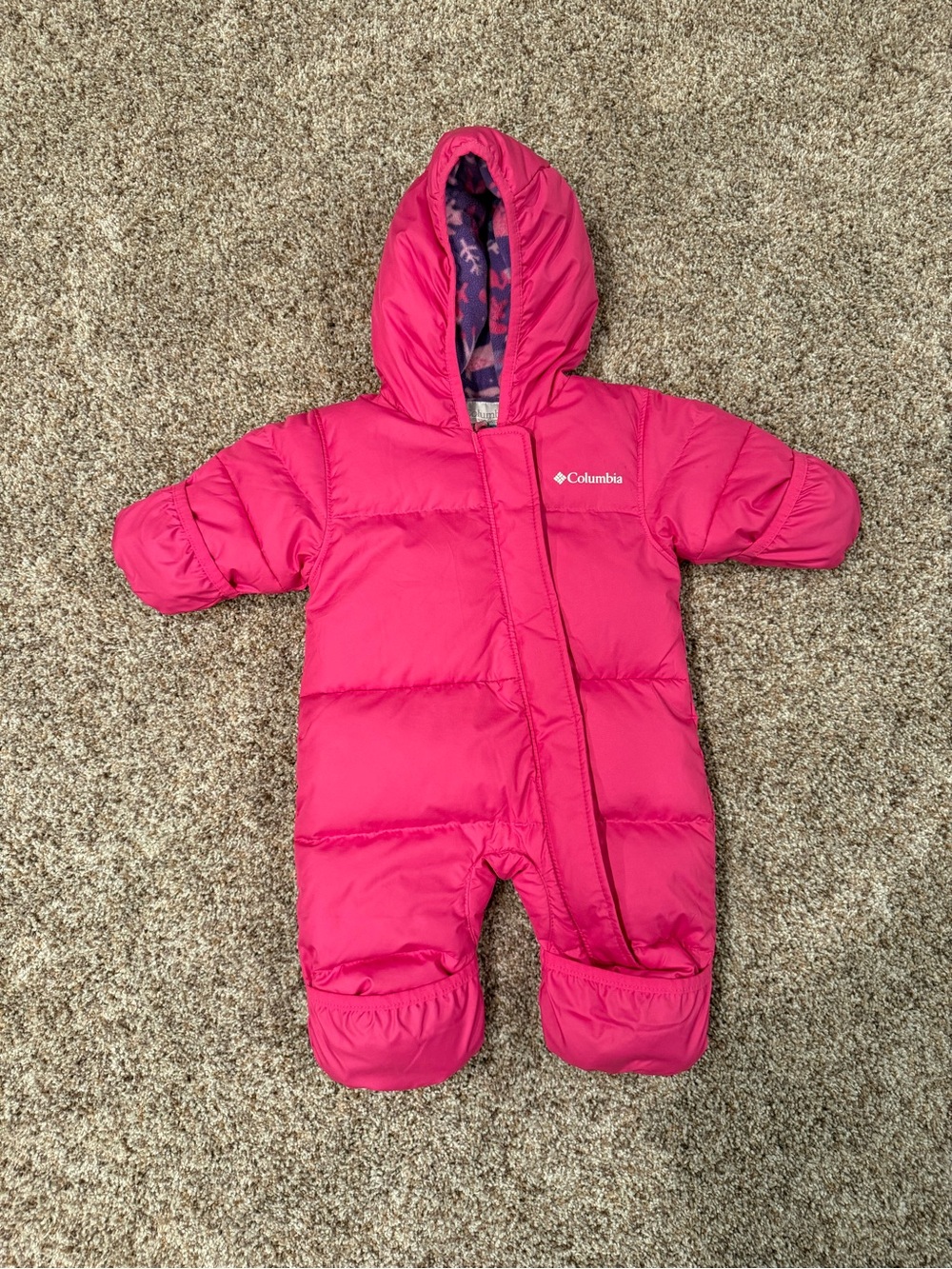 Columbia Girls Pink Hooded Puffer Jacket with Purple Fleece Lining